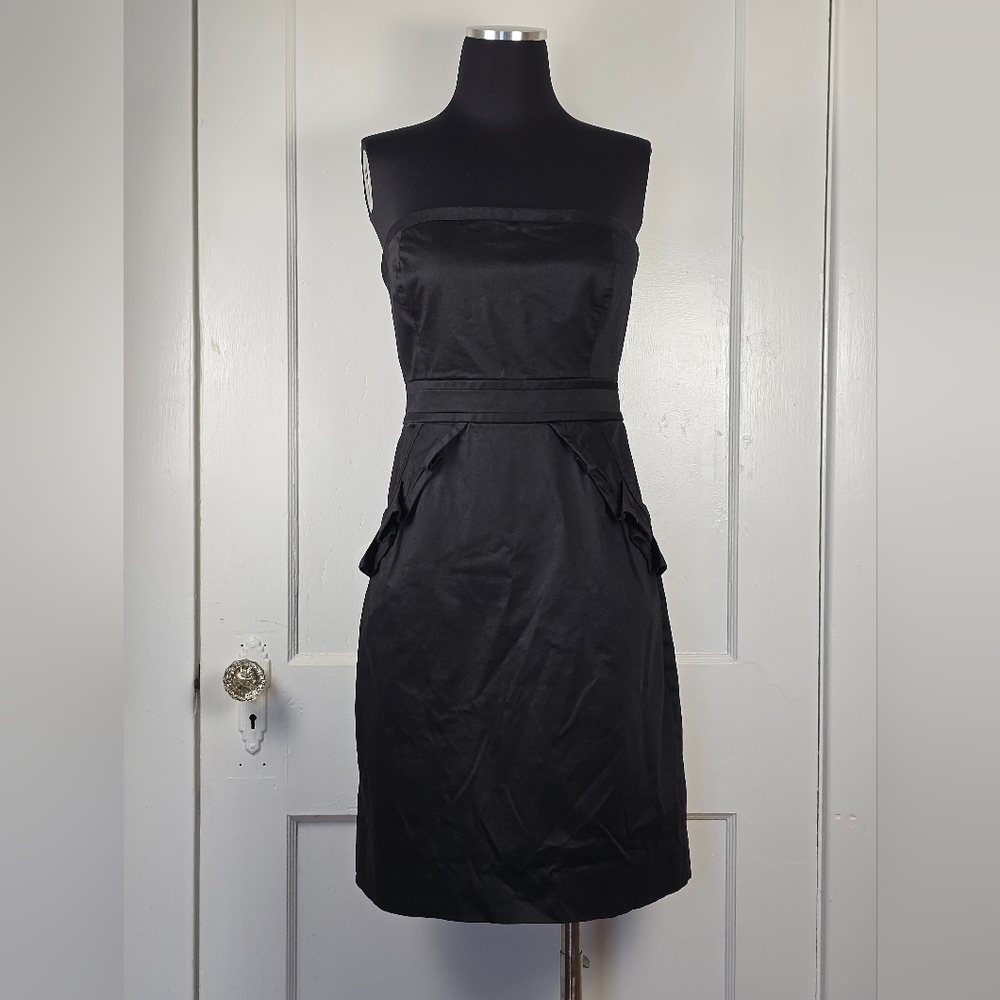 J.Crew Factory Strapless Black Satin Dress with Pockets Size 6